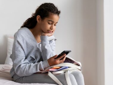 A girl checking out the mental health apps