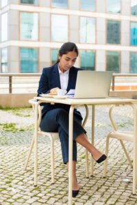 a business lady studying how to register her business