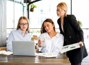 cooperate women discussing about long ter insurance