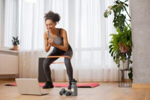 a lady undergoing home workouts