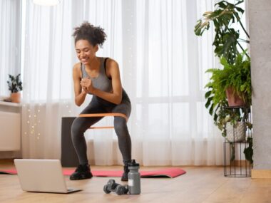 a lady undergoing home workouts