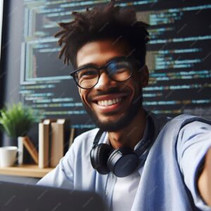 a young man into coding  and programming